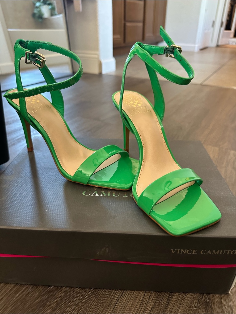 Vince Camuto Bright Green Patent Ankle-Strap Stiletto Sandals